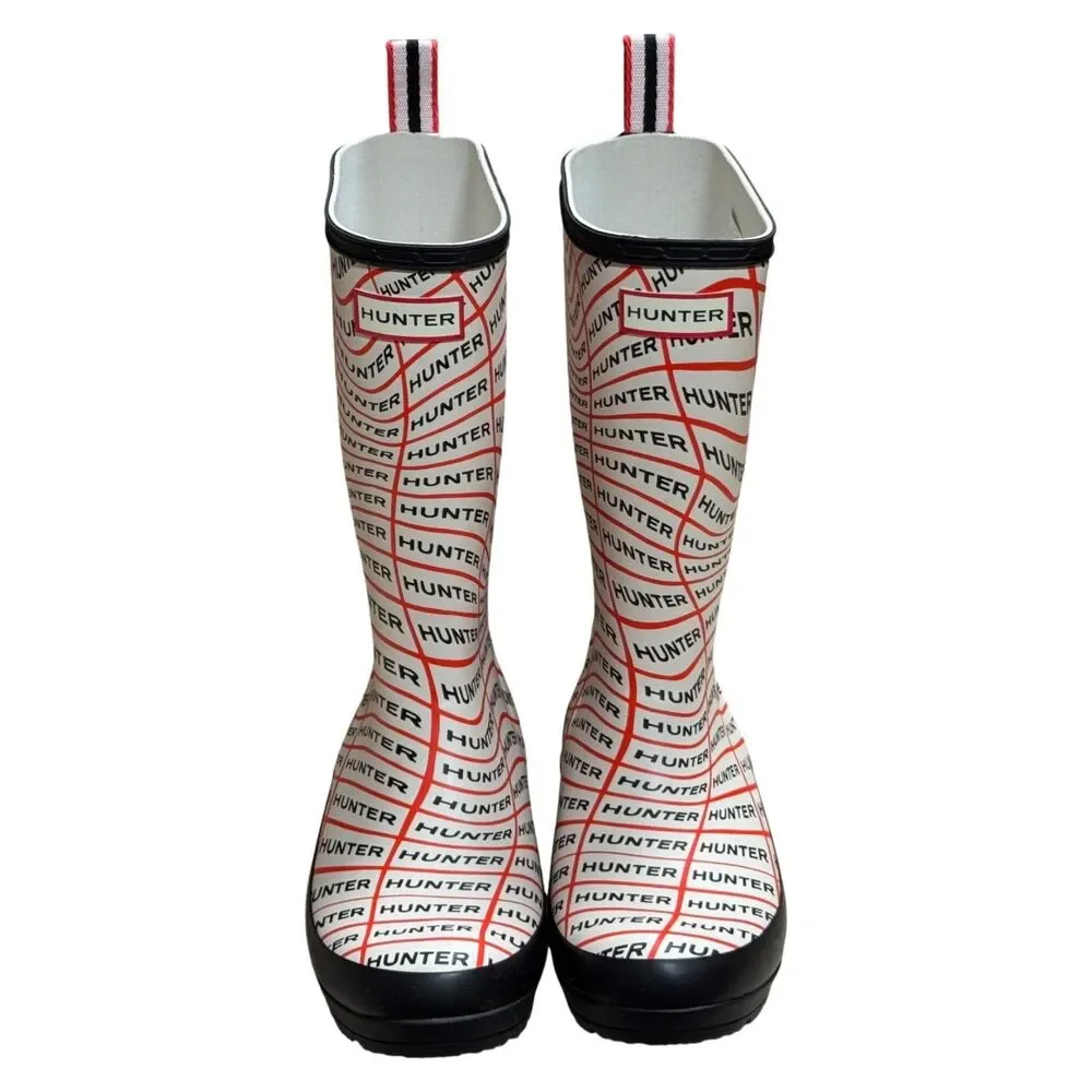 Hunter WFT2065RMA Play Boot Tall Sonic Logo Print Rain Boots White/Red US 6